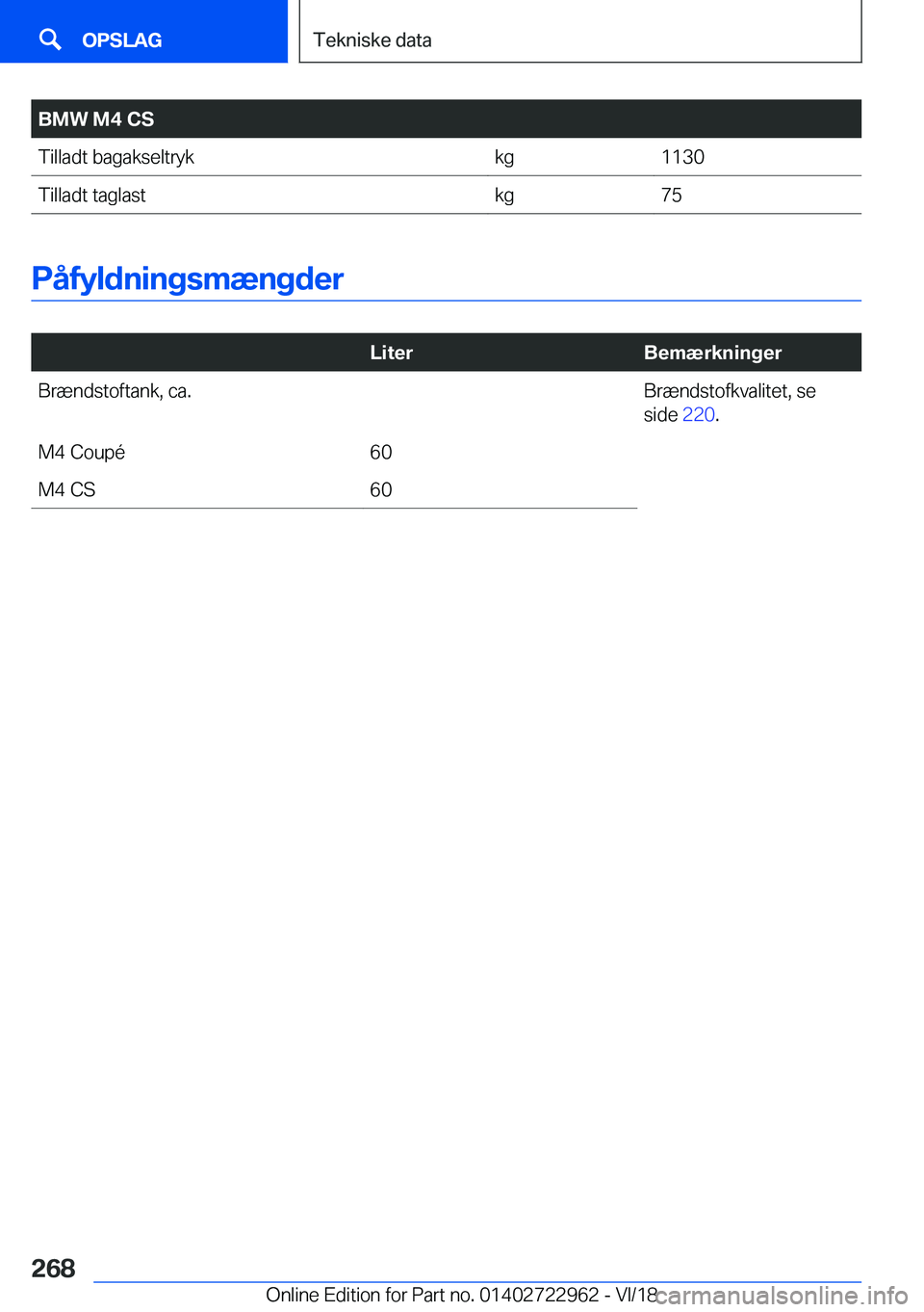 BMW M4 2019  InstruktionsbØger (in Danish) �B�M�W��M�4��C�S�T�i�l�l�a�d�t��b�a�g�a�k�s�e�l�t�r�y�k�k�g�1�1�3�0�T�i�l�l�a�d�t��t�a�g�l�a�s�t�k�g�7�5
�P�å�f�y�l�d�n�i�n�g�s�m�æ�n�g�d�e�r
�
�L�i�t�e�r�B�e�m�æ�r�k�n�i�n�g�e�r�B�r�æ�n�d�s�