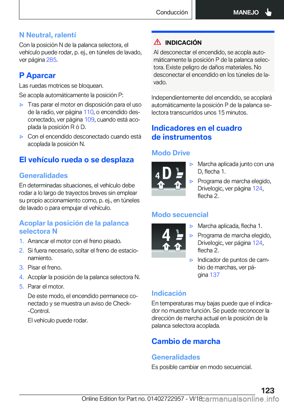 BMW M4 2019  Manuales de Empleo (in Spanish) �N��N�e�u�t�r�a�l�,��r�a�l�e�n�t�