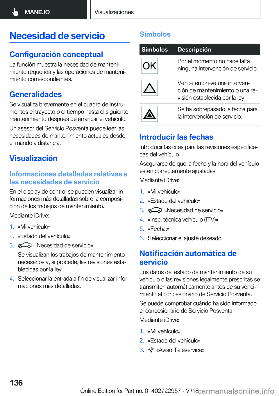 BMW M4 2019  Manuales de Empleo (in Spanish) �N�e�c�e�s�i�d�a�d��d�e��s�e�r�v�i�c�i�o
�C�o�n�f�i�g�u�r�a�c�i�