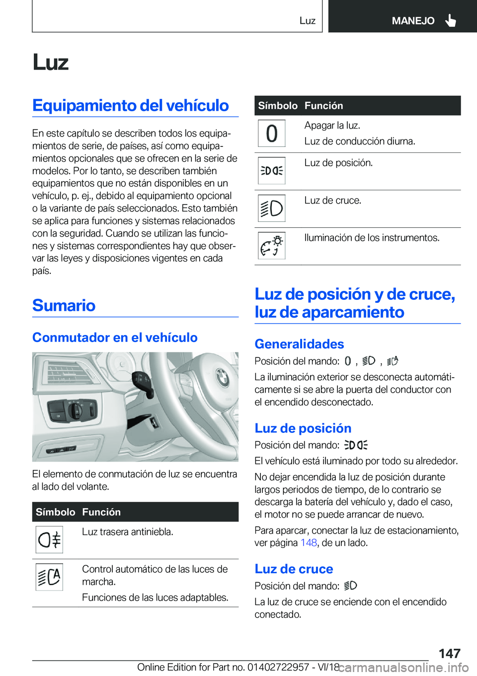 BMW M4 2019  Manuales de Empleo (in Spanish) �L�u�z�E�q�u�i�p�a�m�i�e�n�t�o��d�e�l��v�e�h�