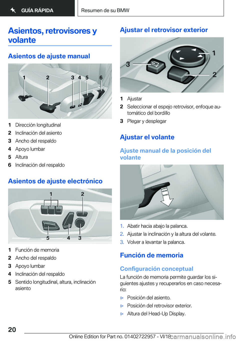 BMW M4 2019  Manuales de Empleo (in Spanish) �A�s�i�e�n�t�o�s�,��r�e�t�r�o�v�i�s�o�r�e�s��y
�v�o�l�a�n�t�e
�A�s�i�e�n�t�o�s��d�e��a�j�u�s�t�e��m�a�n�u�a�l
�1�D�i�r�e�c�c�i�