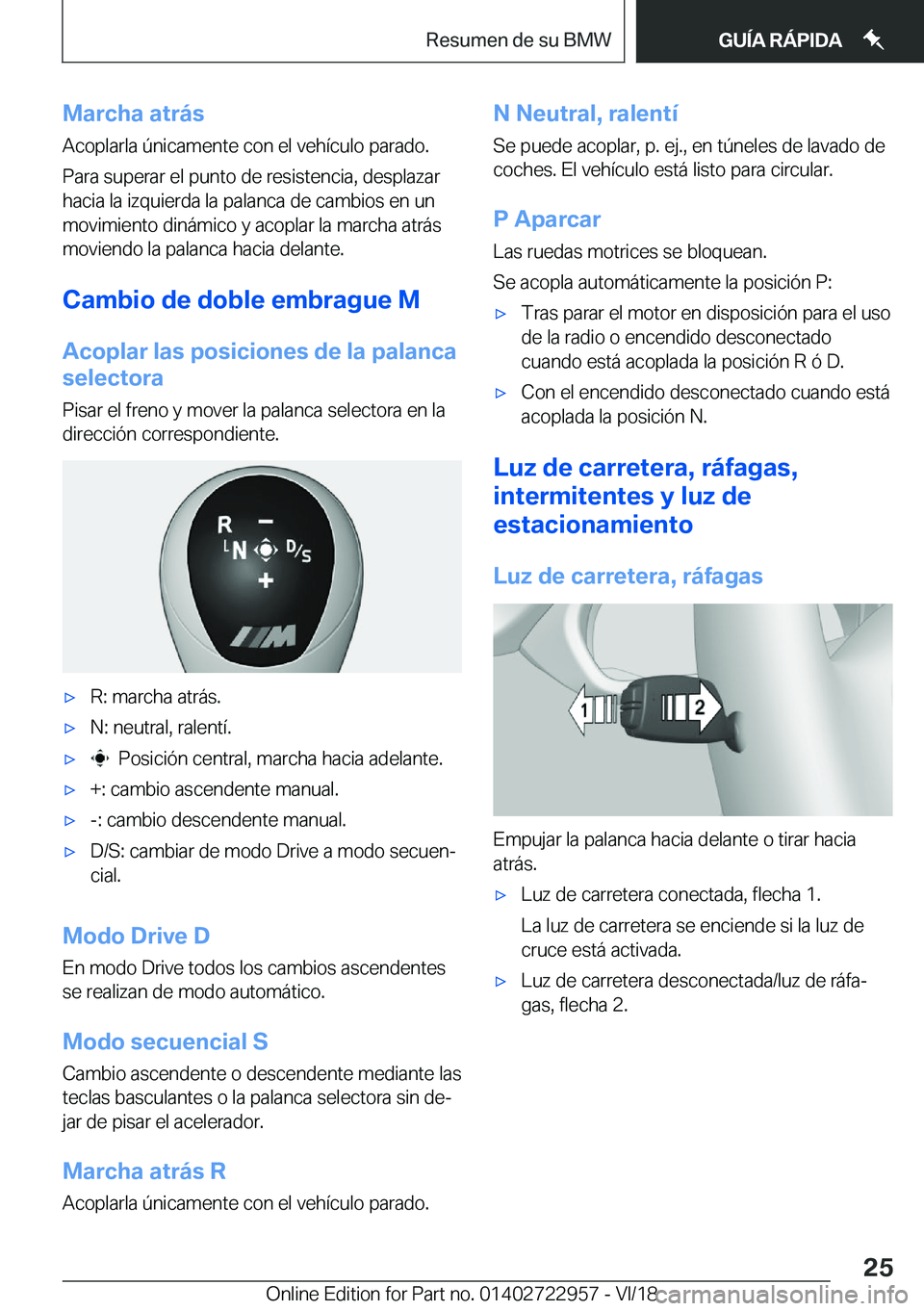 BMW M4 2019  Manuales de Empleo (in Spanish) �M�a�r�c�h�a��a�t�r�