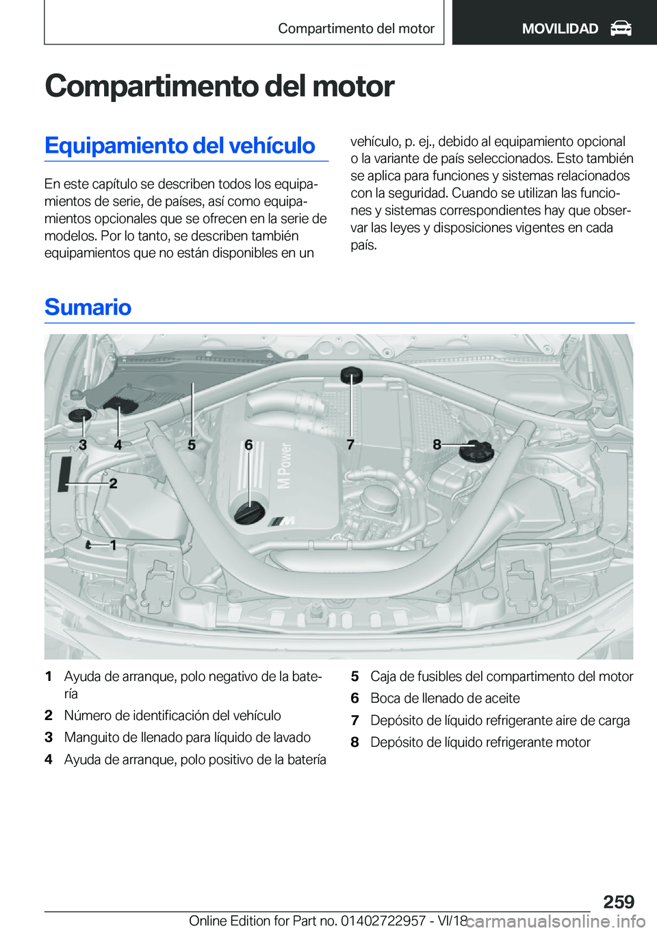 BMW M4 2019  Manuales de Empleo (in Spanish) �C�o�m�p�a�r�t�i�m�e�n�t�o��d�e�l��m�o�t�o�r�E�q�u�i�p�a�m�i�e�n�t�o��d�e�l��v�e�h�