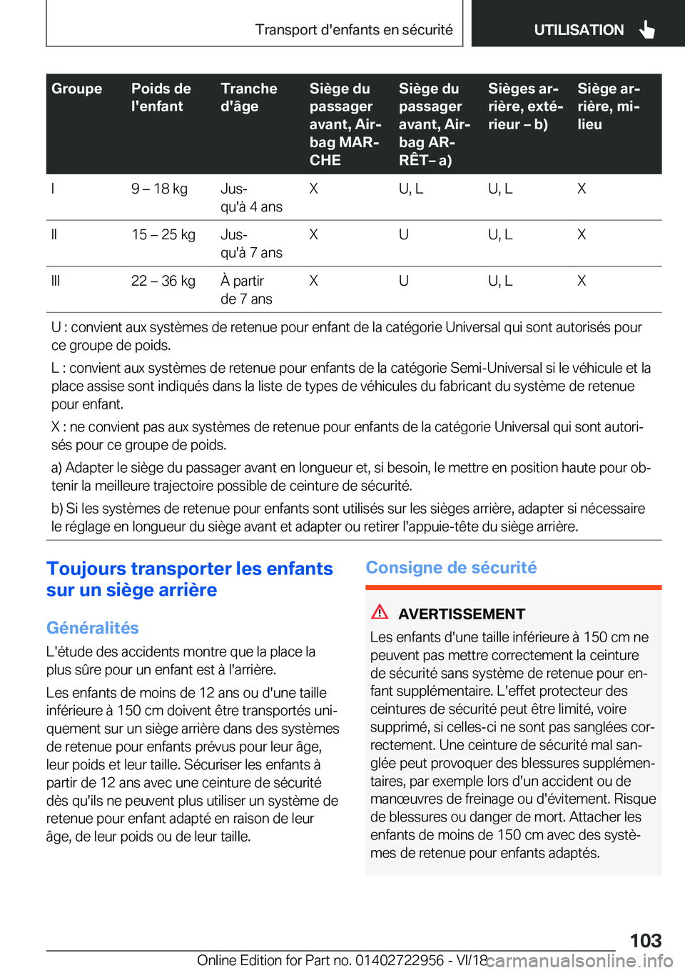 BMW M4 2019  Notices Demploi (in French) �G�r�o�u�p�e�P�o�i�d�s��d�e
�l�'�e�n�f�a�n�t�T�r�a�n�c�h�e
�d�'�