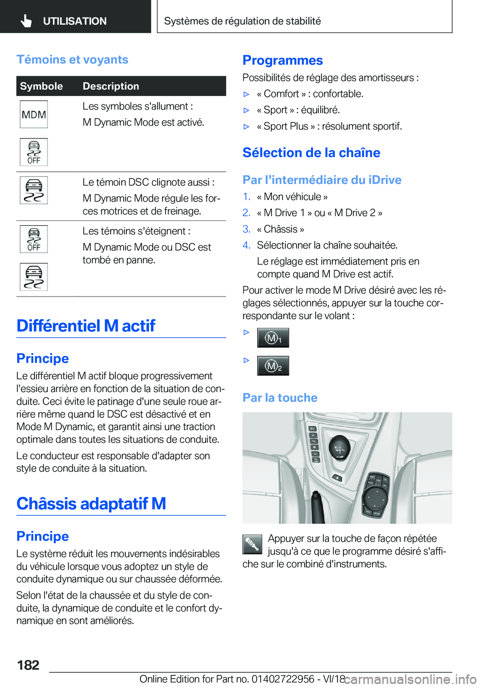 BMW M4 2019  Notices Demploi (in French) �T�é�m�o�i�n�s��e�t��v�o�y�a�n�t�s�S�y�m�b�o�l�e�D�e�s�c�r�i�p�t�i�o�n�L�e�s��s�y�m�b�o�l�e�s��s�'�a�l�l�u�m�e�n�t��:
�M��D�y�n�a�m�i�c��M�o�d�e��e�s�t��a�c�t�i�v�é�.�L�e��t�é�m�o�i�n