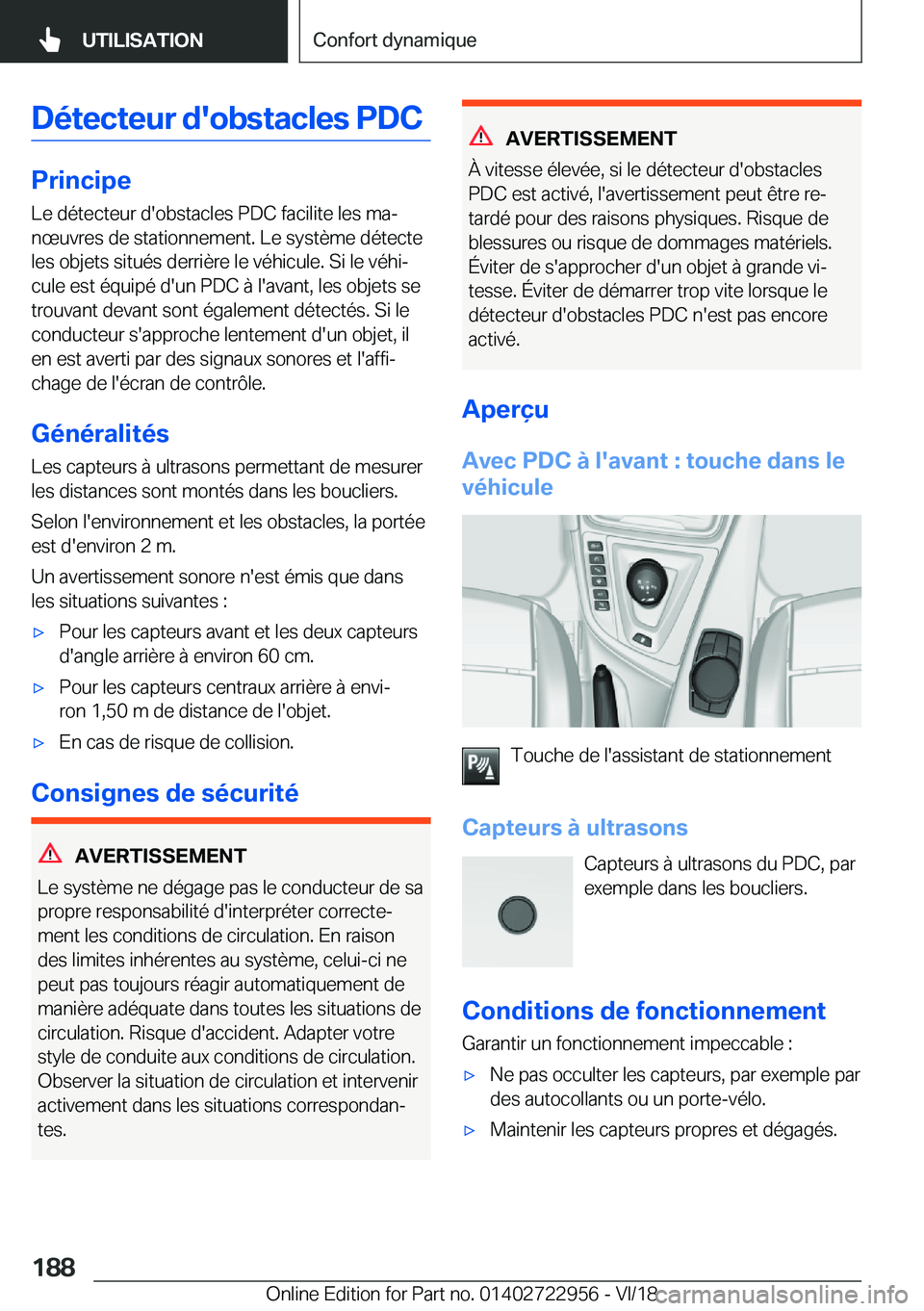BMW M4 2019  Notices Demploi (in French) �D�é�t�e�c�t�e�u�r��d�'�o�b�s�t�a�c�l�e�s��P�D�C
�P�r�i�n�c�i�p�e
�L�e��d�é�t�e�c�t�e�u�r��d�'�o�b�s�t�a�c�l�e�s��P�D�C��f�a�c�i�l�i�t�e��l�e�s��m�aj
�n�