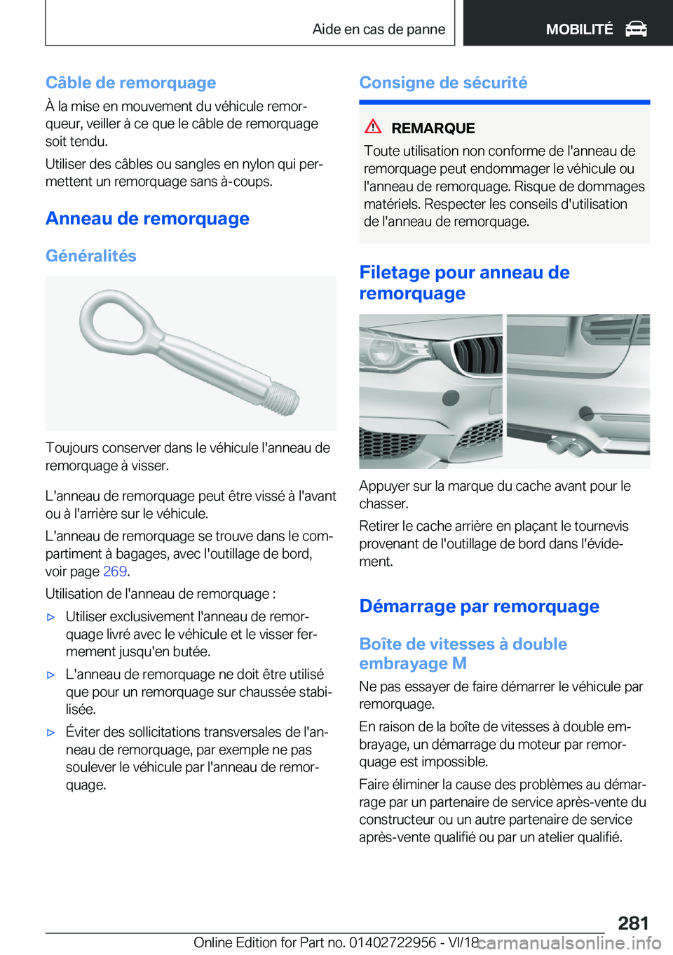 BMW M4 2019  Notices Demploi (in French) �C�