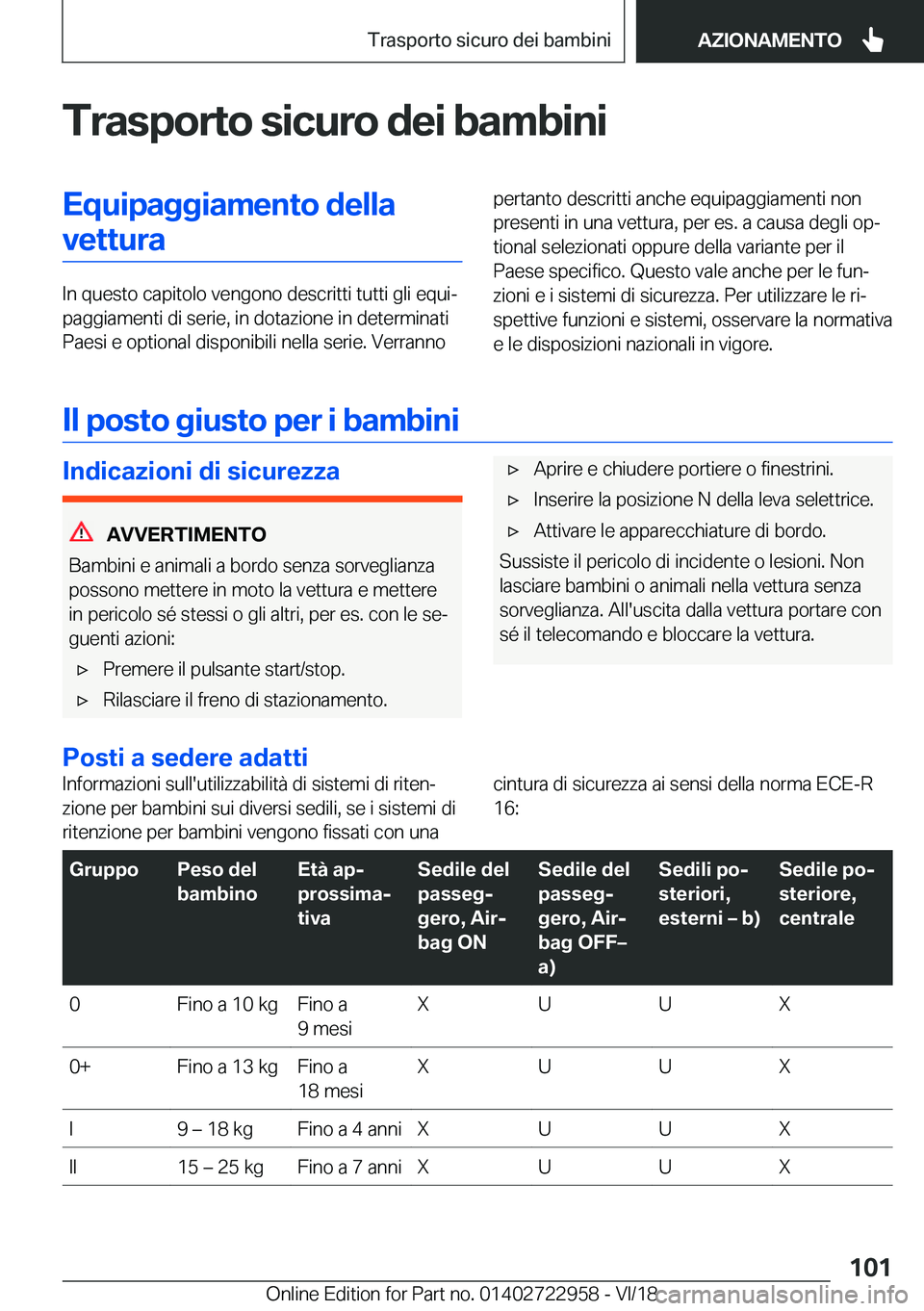 BMW M4 2019  Libretti Di Uso E manutenzione (in Italian) �T�r�a�s�p�o�r�t�o��s�i�c�u�r�o��d�e�i��b�a�m�b�i�n�i�E�q�u�i�p�a�g�g�i�a�m�e�n�t�o��d�e�l�l�a�v�e�t�t�u�r�a
�I�n��q�u�e�s�t�o��c�a�p�i�t�o�l�o��v�e�n�g�o�n�o��d�e�s�c�r�i�t�t�i��t�u�t�t�i��