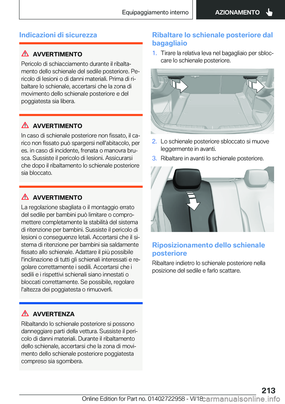 BMW M4 2019  Libretti Di Uso E manutenzione (in Italian) �I�n�d�i�c�a�z�i�o�n�i��d�i��s�i�c�u�r�e�z�z�a
�A�V�V�E�R�T�I�M�E�N�T�O
�P�e�r�i�c�o�l�o��d�i��s�c�h�i�a�c�c�i�a�m�e�n�t�o��d�u�r�a�n�t�e��i�l��r�i�b�a�l�t�aª �m�e�n�t�o��d�e�l�l�o��s�c�h�i