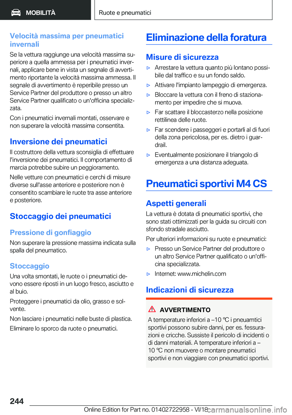 BMW M4 2019  Libretti Di Uso E manutenzione (in Italian) �V�e�l�o�c�i�t�