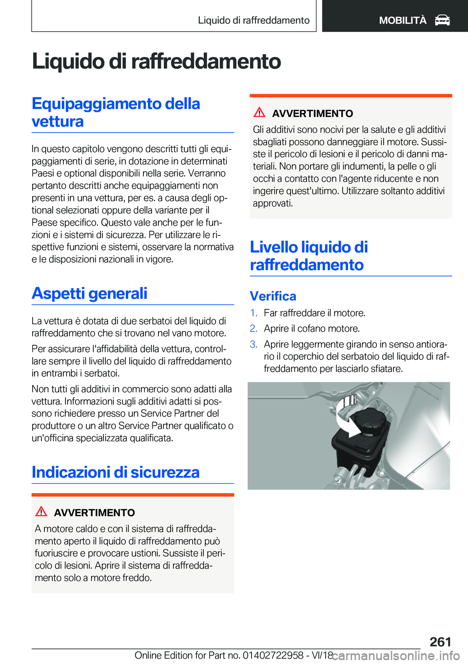BMW M4 2019  Libretti Di Uso E manutenzione (in Italian) �L�i�q�u�i�d�o��d�i��r�a�f�f�r�e�d�d�a�m�e�n�t�o�E�q�u�i�p�a�g�g�i�a�m�e�n�t�o��d�e�l�l�a�v�e�t�t�u�r�a
�I�n��q�u�e�s�t�o��c�a�p�i�t�o�l�o��v�e�n�g�o�n�o��d�e�s�c�r�i�t�t�i��t�u�t�t�i��g�l�i�