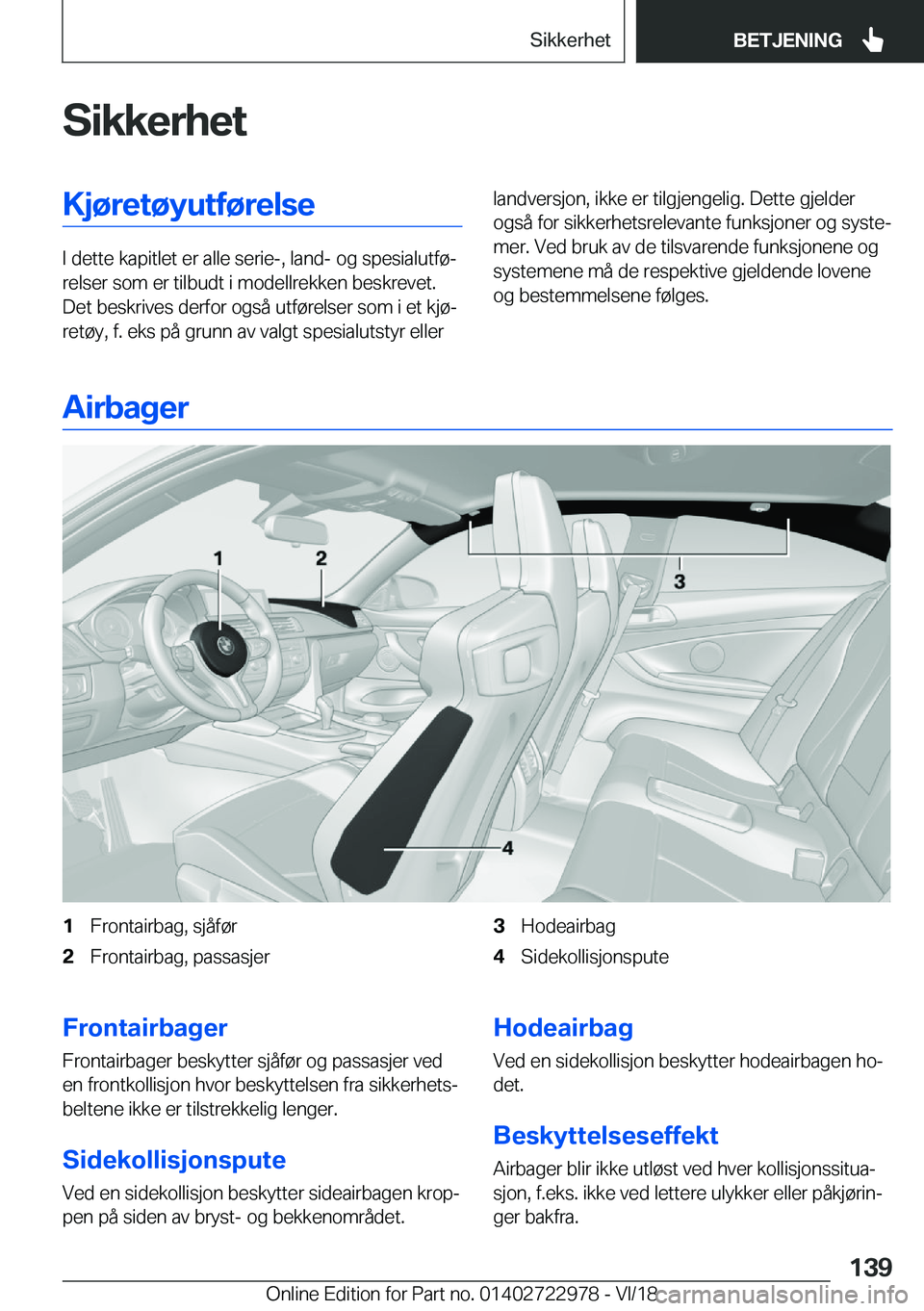 BMW M4 2019  InstruksjonsbØker (in Norwegian) �S�i�k�k�e�r�h�e�t�K�j�