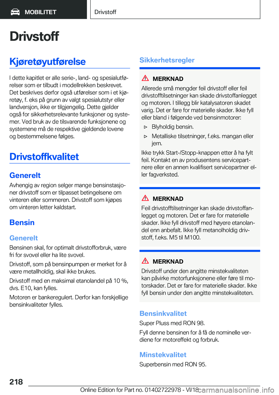 BMW M4 2019  InstruksjonsbØker (in Norwegian) �D�r�i�v�s�t�o�f�f�K�j�