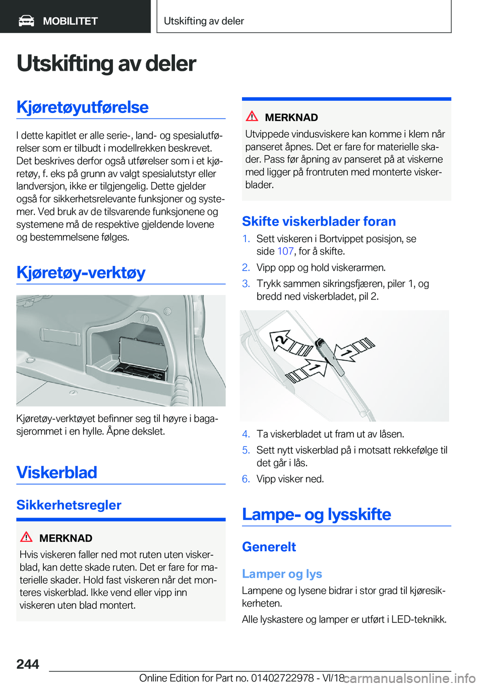 BMW M4 2019  InstruksjonsbØker (in Norwegian) �U�t�s�k�i�f�t�i�n�g��a�v��d�e�l�e�r�K�j�