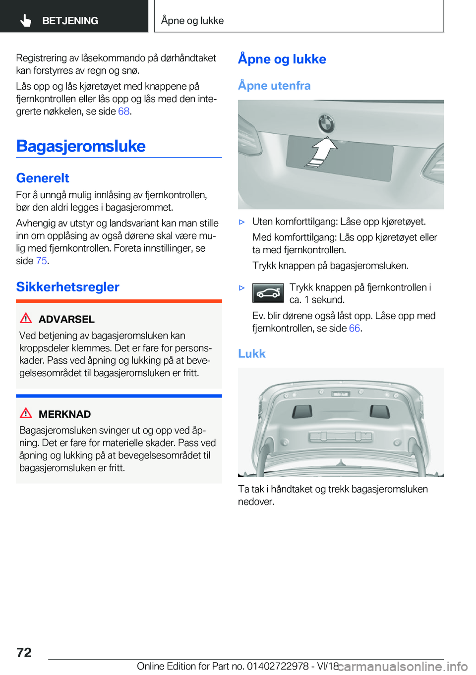 BMW M4 2019  InstruksjonsbØker (in Norwegian) �R�e�g�i�s�t�r�e�r�i�n�g��a�v��l�å�s�e�k�o�m�m�a�n�d�o��p�å��d�