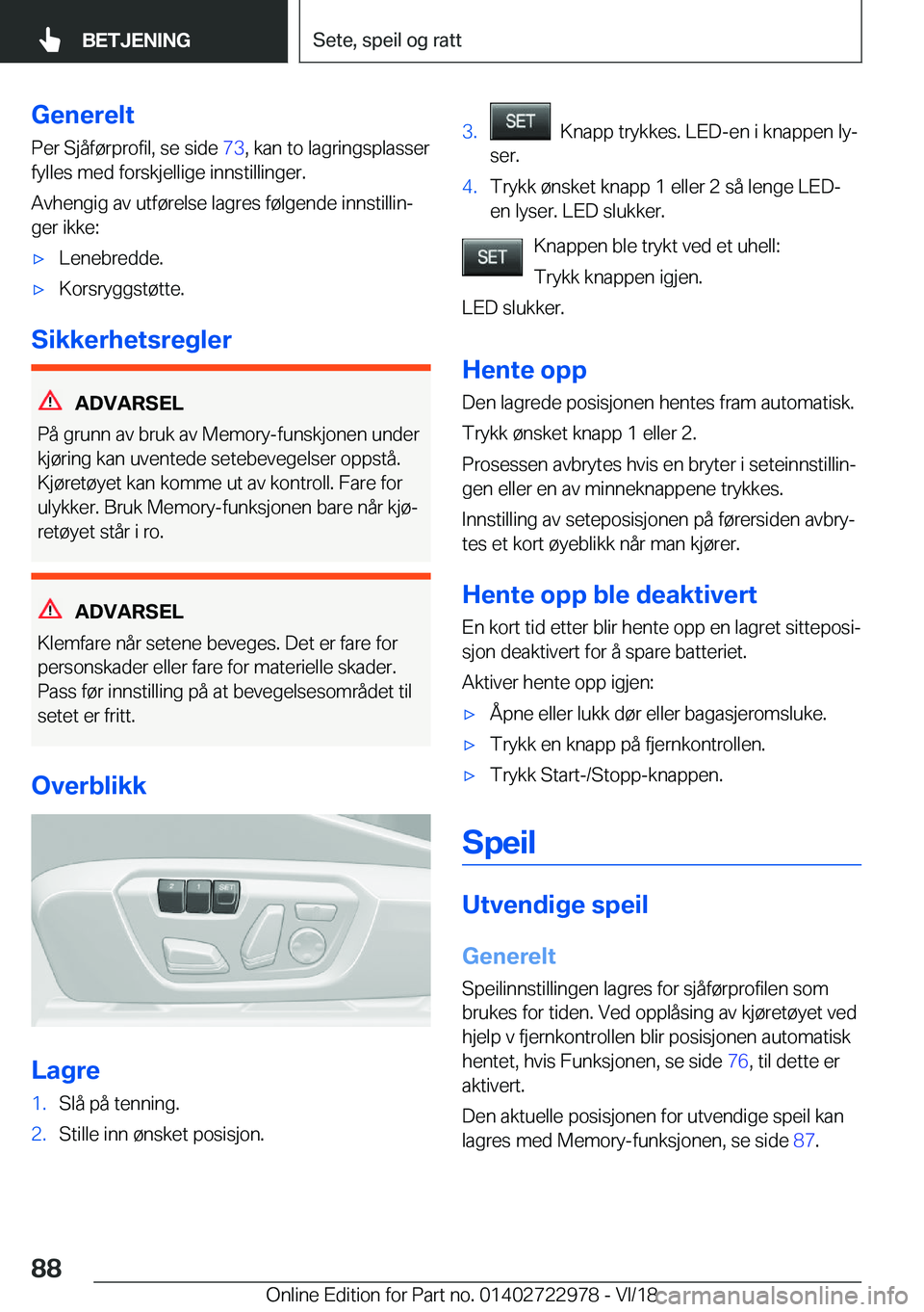 BMW M4 2019  InstruksjonsbØker (in Norwegian) �G�e�n�e�r�e�l�t�P�e�r��S�j�å�f�