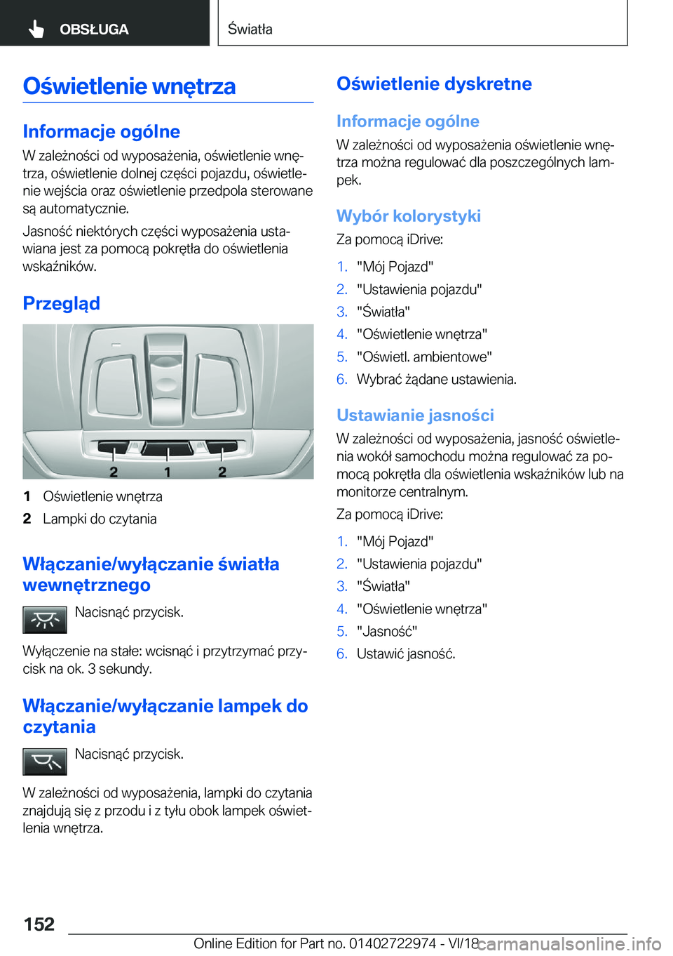 BMW M4 2019  Instrukcja obsługi (in Polish) �O�w�i�e�t�l�e�n�i�e��w�n�