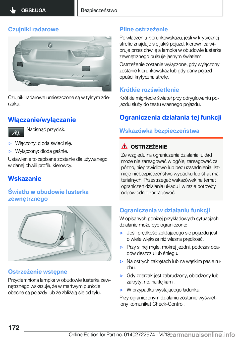BMW M4 2019  Instrukcja obsługi (in Polish) �C�z�u�j�n�i�k�i��r�a�d�a�r�o�w�e
�C�z�u�j�n�i�k�i��r�a�d�a�r�o�w�e��u�m�i�e�s�z�c�z�o�n�e��s�