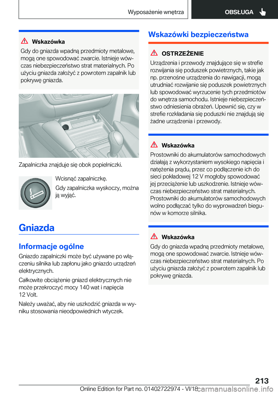 BMW M4 2019  Instrukcja obsługi (in Polish) �W�s�k�a�z�