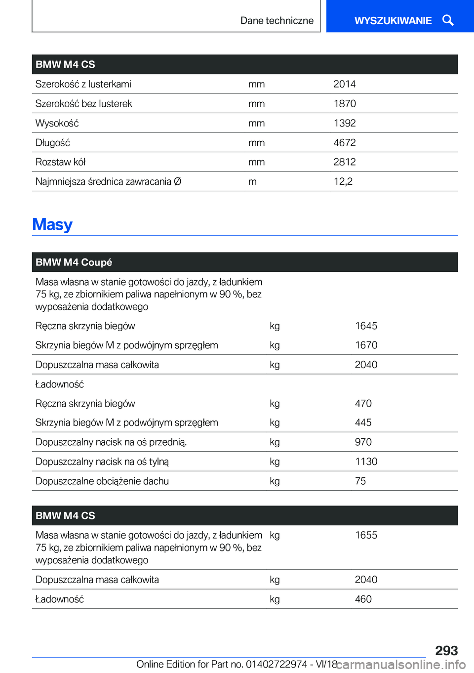 BMW M4 2019  Instrukcja obsługi (in Polish) �B�M�W��M�4��C�S�S�z�e�r�o�k�o�