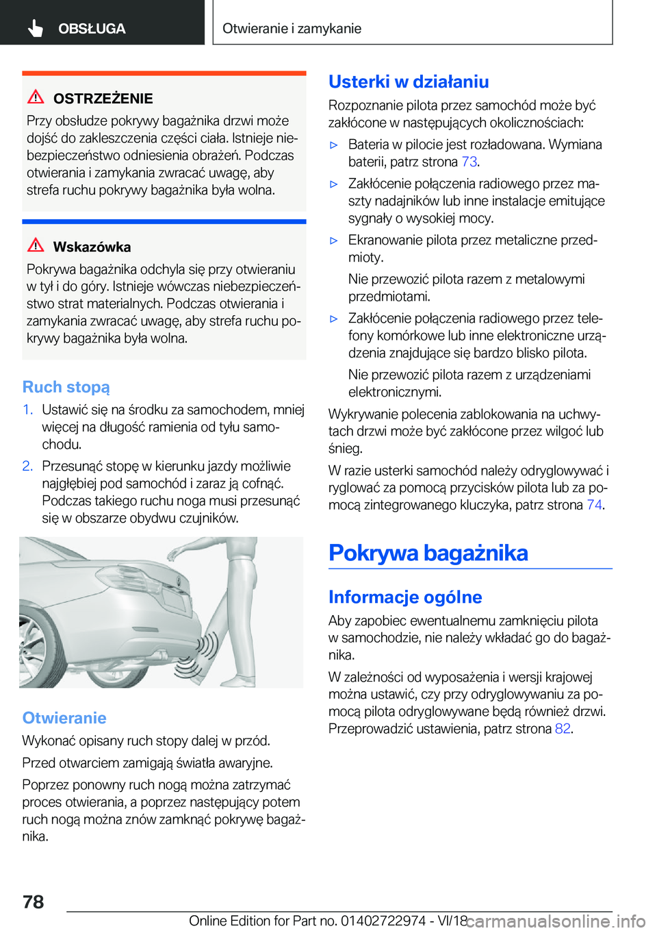 BMW M4 2019  Instrukcja obsługi (in Polish) �O�S�T�R�Z�E8�E�N�I�E
�P�r�z�y��o�b�s�ł�u�d�z�e��p�o�k�r�y�w�y��b�a�g�a9�n�i�k�a��d�r�z�w�i��m�o9�e
�d�o�j�
