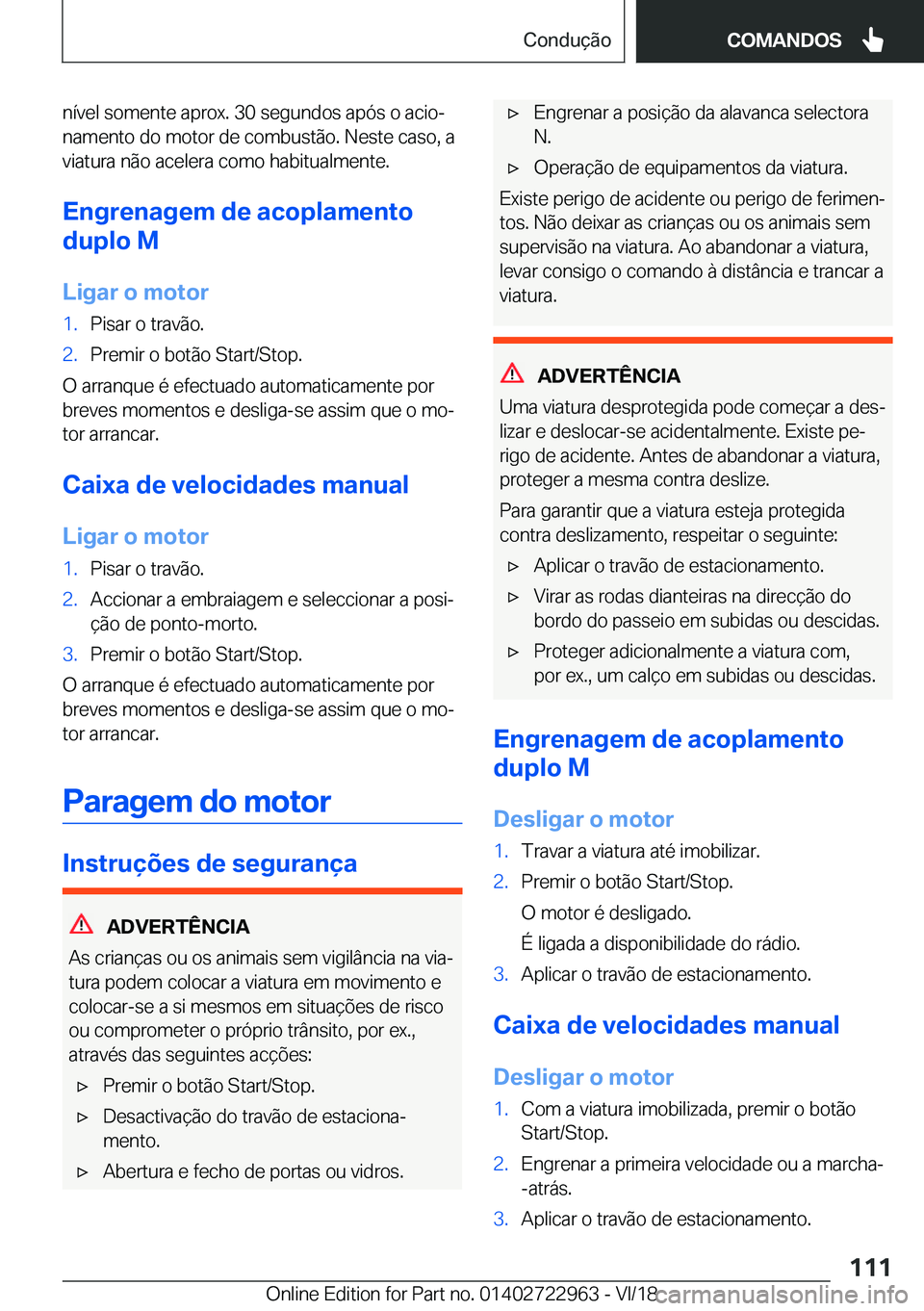 BMW M4 2019  Manual do condutor (in Portuguese) �n�