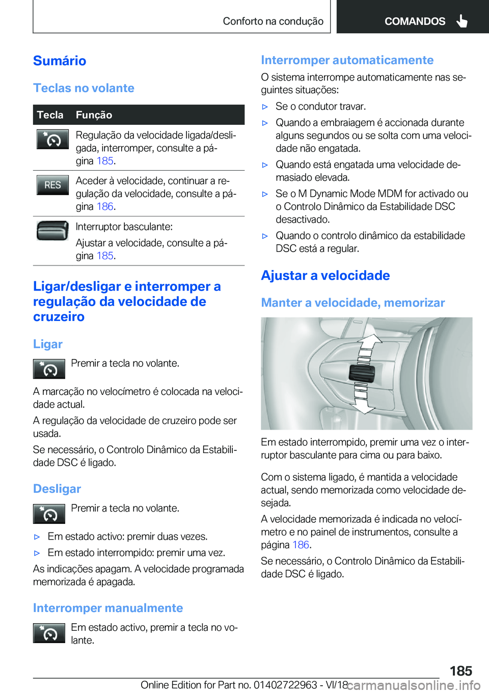 BMW M4 2019  Manual do condutor (in Portuguese) �S�u�m�á�r�i�o�T�e�c�l�a�s��n�o��v�o�l�a�n�t�e�T�e�c�l�a�F�u�n�