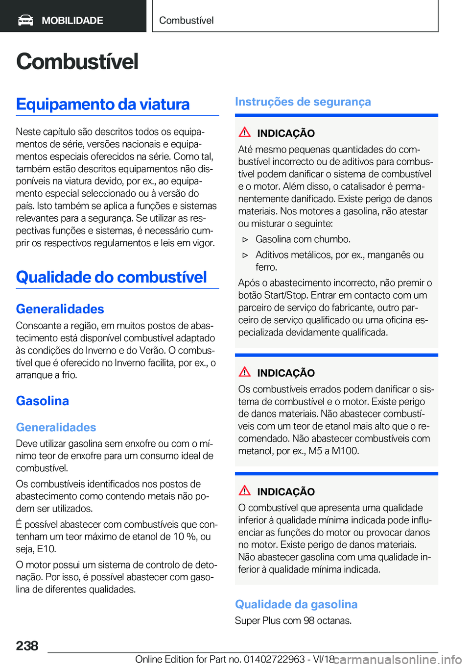 BMW M4 2019  Manual do condutor (in Portuguese) �C�o�m�b�u�s�t�