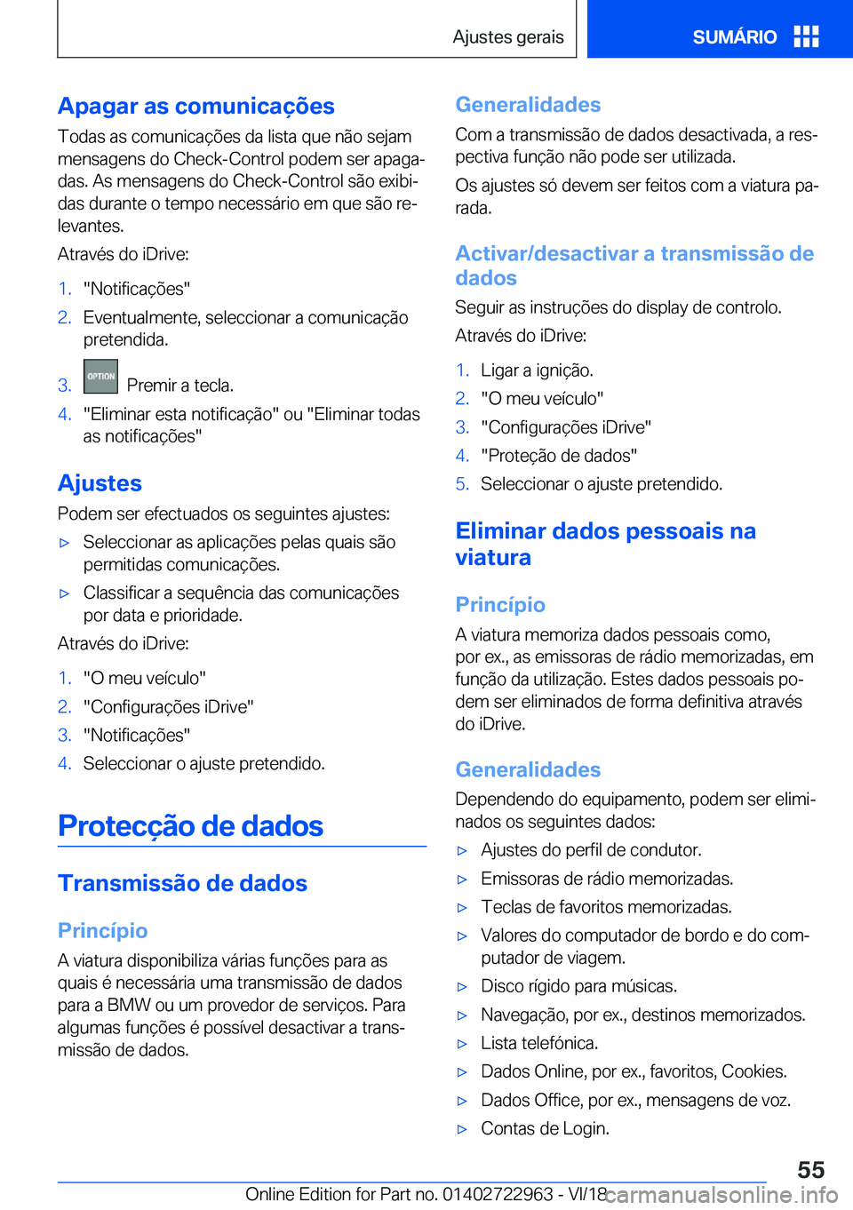 BMW M4 2019  Manual do condutor (in Portuguese) �A�p�a�g�a�r��a�s��c�o�m�u�n�i�c�a�