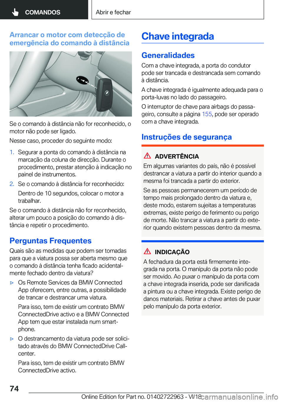 BMW M4 2019  Manual do condutor (in Portuguese) �A�r�r�a�n�c�a�r��o��m�o�t�o�r��c�o�m��d�e�t�e�c�
