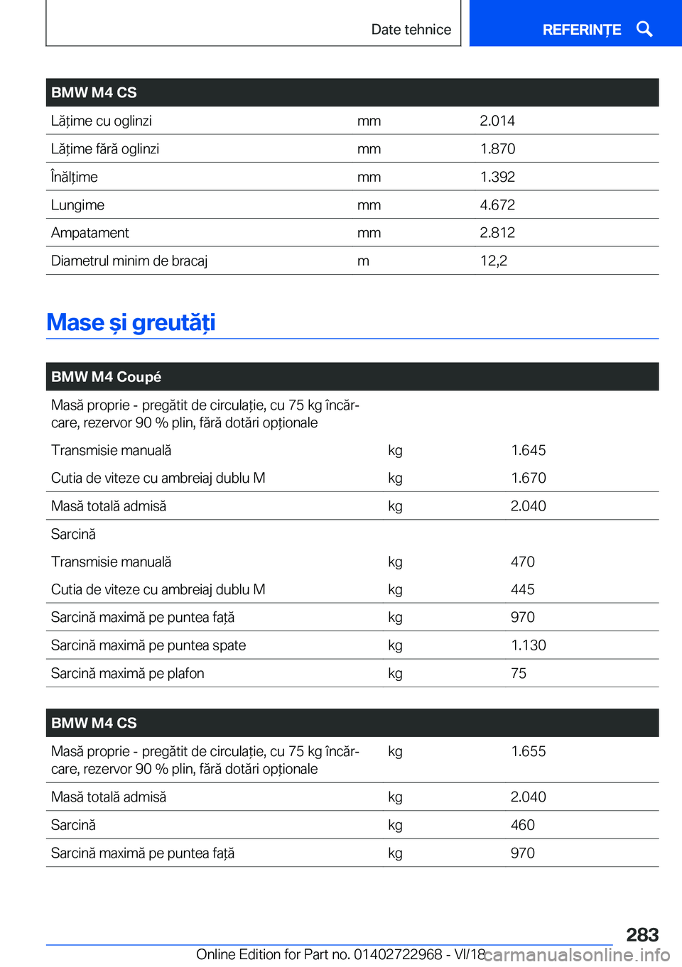 BMW M4 2019  Ghiduri De Utilizare (in Romanian) �B�M�W��M�4��C�S�L�