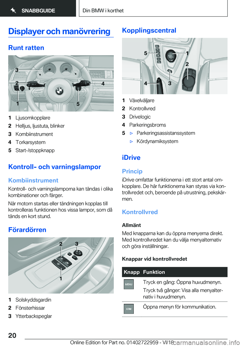 BMW M4 2019  InstruktionsbÖcker (in Swedish) �D�i�s�p�l�a�y�e�r��o�c�h��m�a�n�
