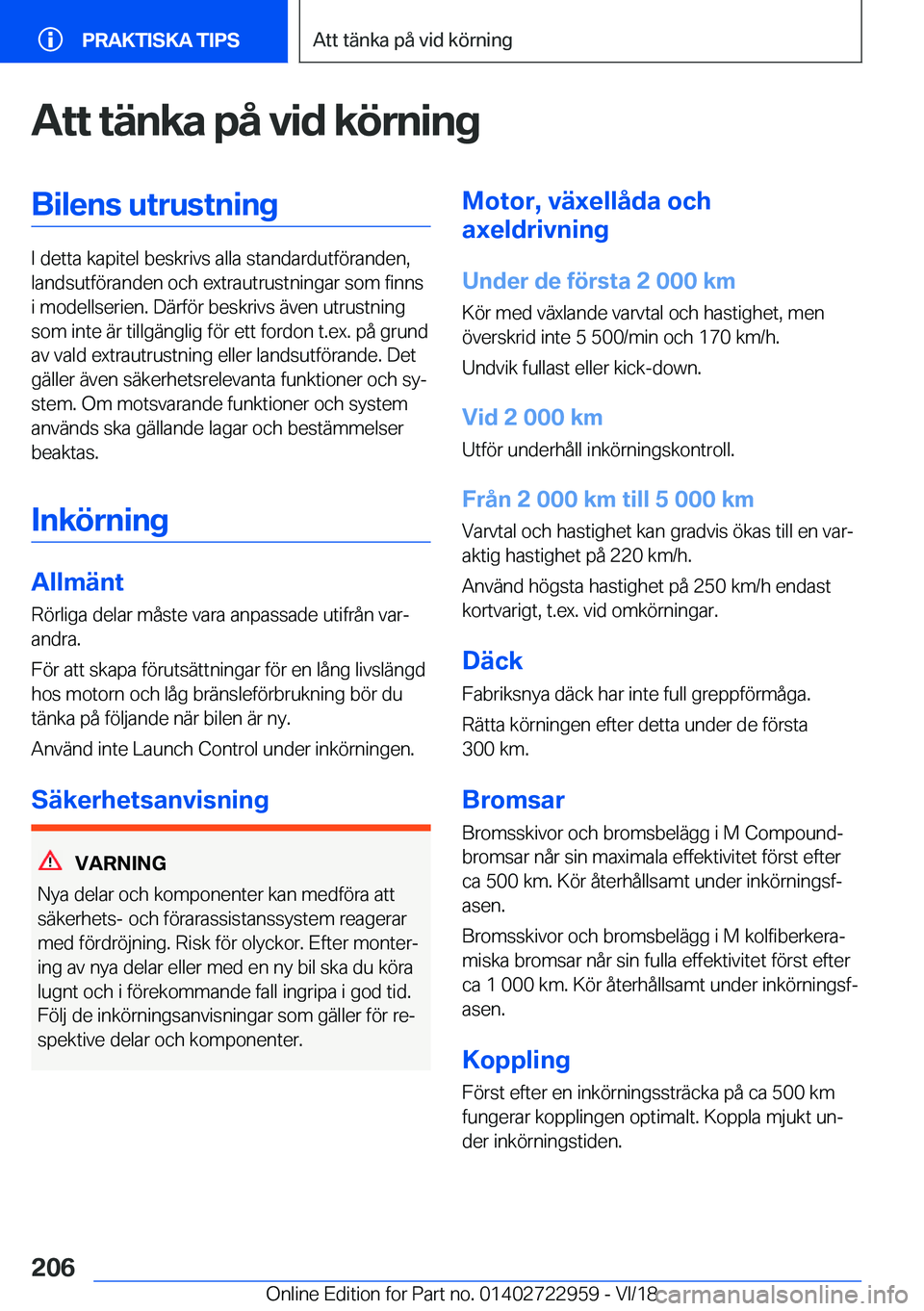 BMW M4 2019  InstruktionsbÖcker (in Swedish) �A�t�t��t�ä�n�k�a��p�å��v�i�d��k�