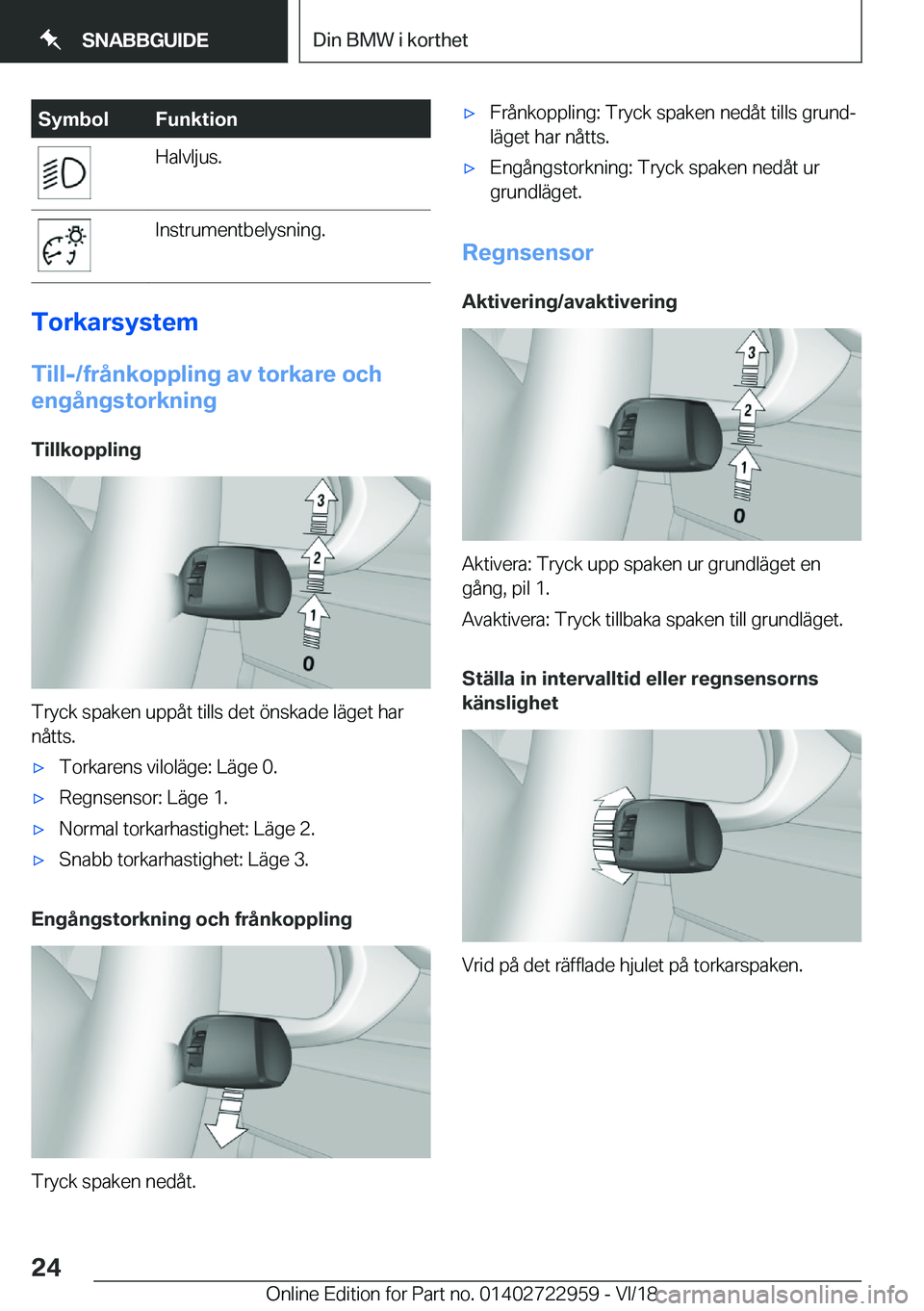 BMW M4 2019  InstruktionsbÖcker (in Swedish) �S�y�m�b�o�l�F�u�n�k�t�i�o�n�H�a�l�v�l�j�u�s�.�I�n�s�t�r�u�m�e�n�t�b�e�l�y�s�n�i�n�g�.
�T�o�r�k�a�r�s�y�s�t�e�m
�T�i�l�l�-�/�f�r�å�n�k�o�p�p�l�i�n�g��a�v��t�o�r�k�a�r�e��o�c�h
�e�n�g�å�n�g�s�t�o�