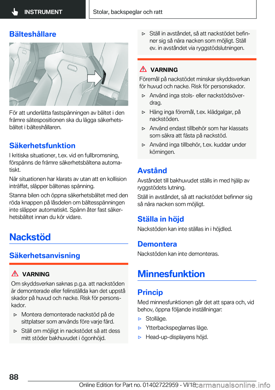 BMW M4 2019  InstruktionsbÖcker (in Swedish) �B�ä�l�t�e�s�h�å�l�l�a�r�e
�F�