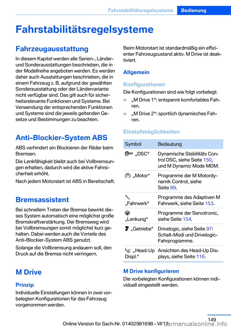 BMW M4 2018  Betriebsanleitungen (in German) �F�a�h�r�s�t�a�b�i�l�i�t�