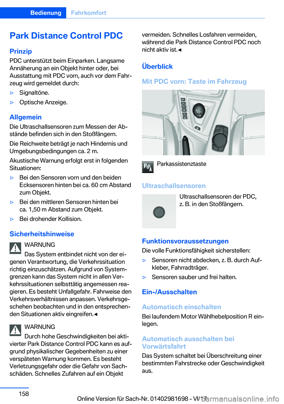BMW M4 2018  Betriebsanleitungen (in German) �P�a�r�k��D�i�s�t�a�n�c�e��C�o�n�t�r�o�l��P�D�C�P�r�i�n�z�i�p
�P�D�C� �u�n�t�e�r�s�t�