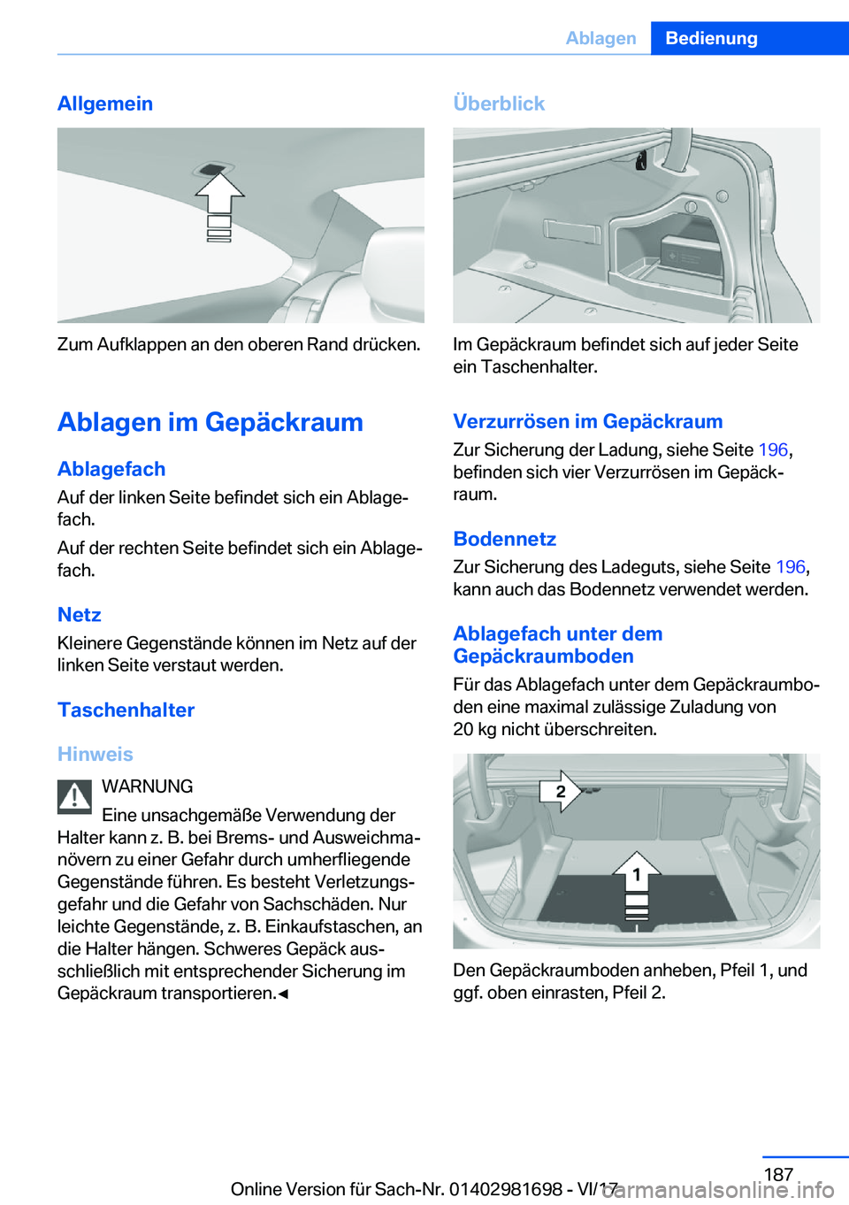 BMW M4 2018  Betriebsanleitungen (in German) �A�l�l�g�e�m�e�i�n
�Z�u�m� �A�u�f�k�l�a�p�p�e�n� �a�n� �d�e�n� �o�b�e�r�e�n� �R�a�n�d� �d�r�