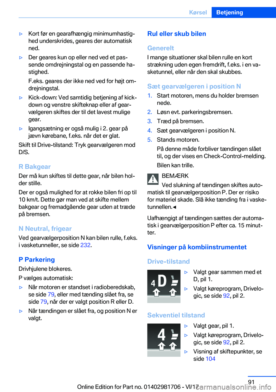 BMW M4 2018  InstruktionsbØger (in Danish) 'y�K�o�r�t� �f�