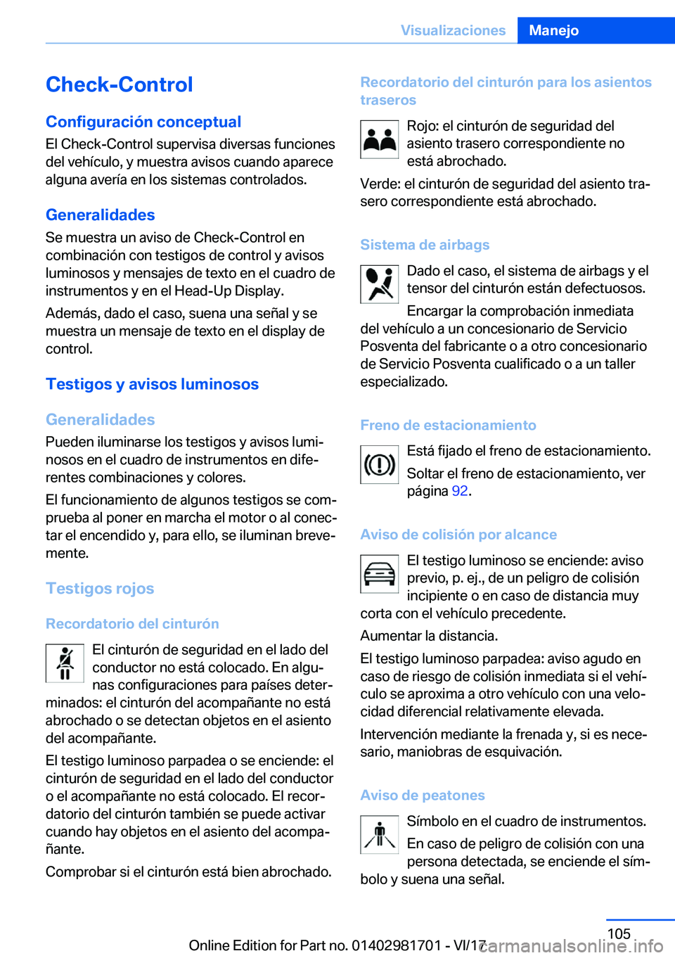 BMW M4 2018  Manuales de Empleo (in Spanish) �C�h�e�c�k�-�C�o�n�t�r�o�l
�C�o�n�f�i�g�u�r�a�c�i�