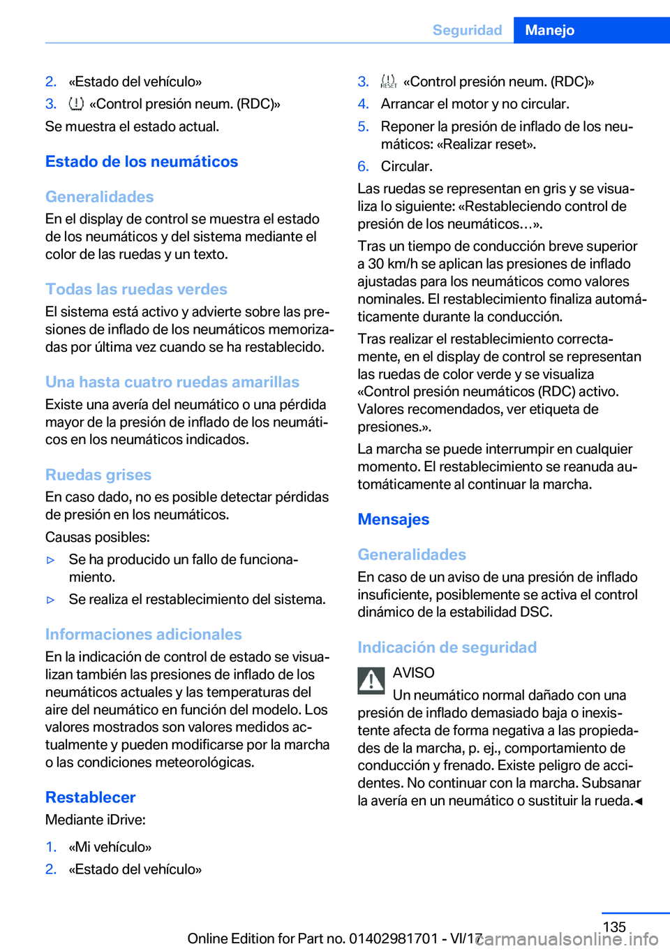 BMW M4 2018  Manuales de Empleo (in Spanish) �2�.�«�E�s�t�a�d�o� �d�e�l� �v�e�h�
