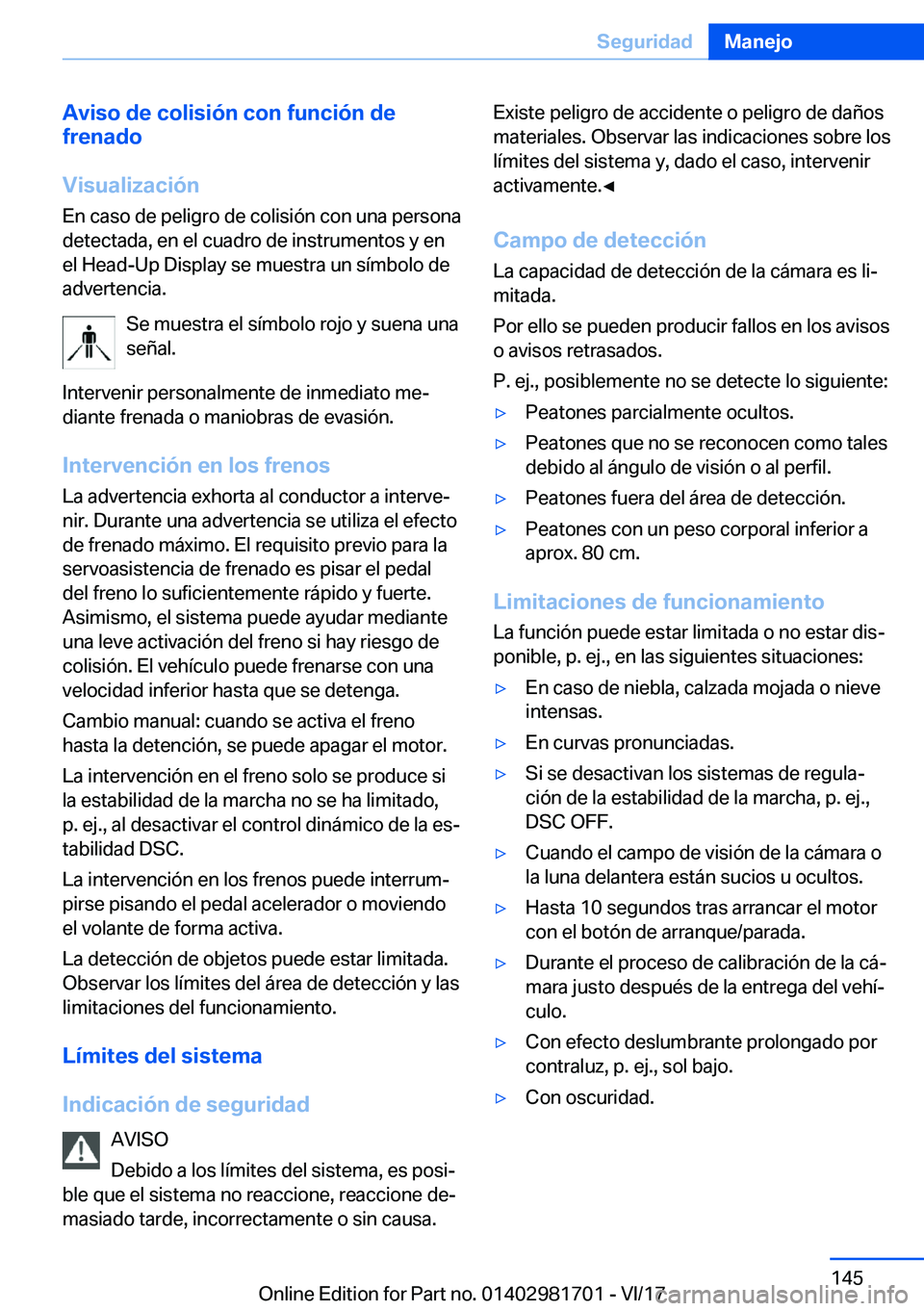 BMW M4 2018  Manuales de Empleo (in Spanish) �A�v�i�s�o��d�e��c�o�l�i�s�i�