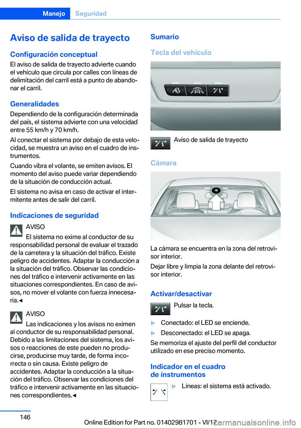 BMW M4 2018  Manuales de Empleo (in Spanish) �A�v�i�s�o��d�e��s�a�l�i�d�a��d�e��t�r�a�y�e�c�t�o�C�o�n�f�i�g�u�r�a�c�i�