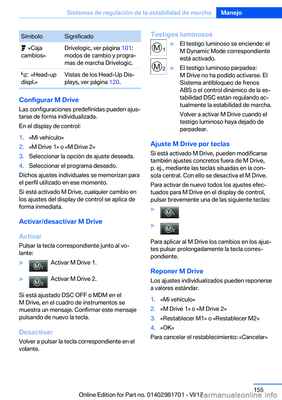 BMW M4 2018  Manuales de Empleo (in Spanish) �S�