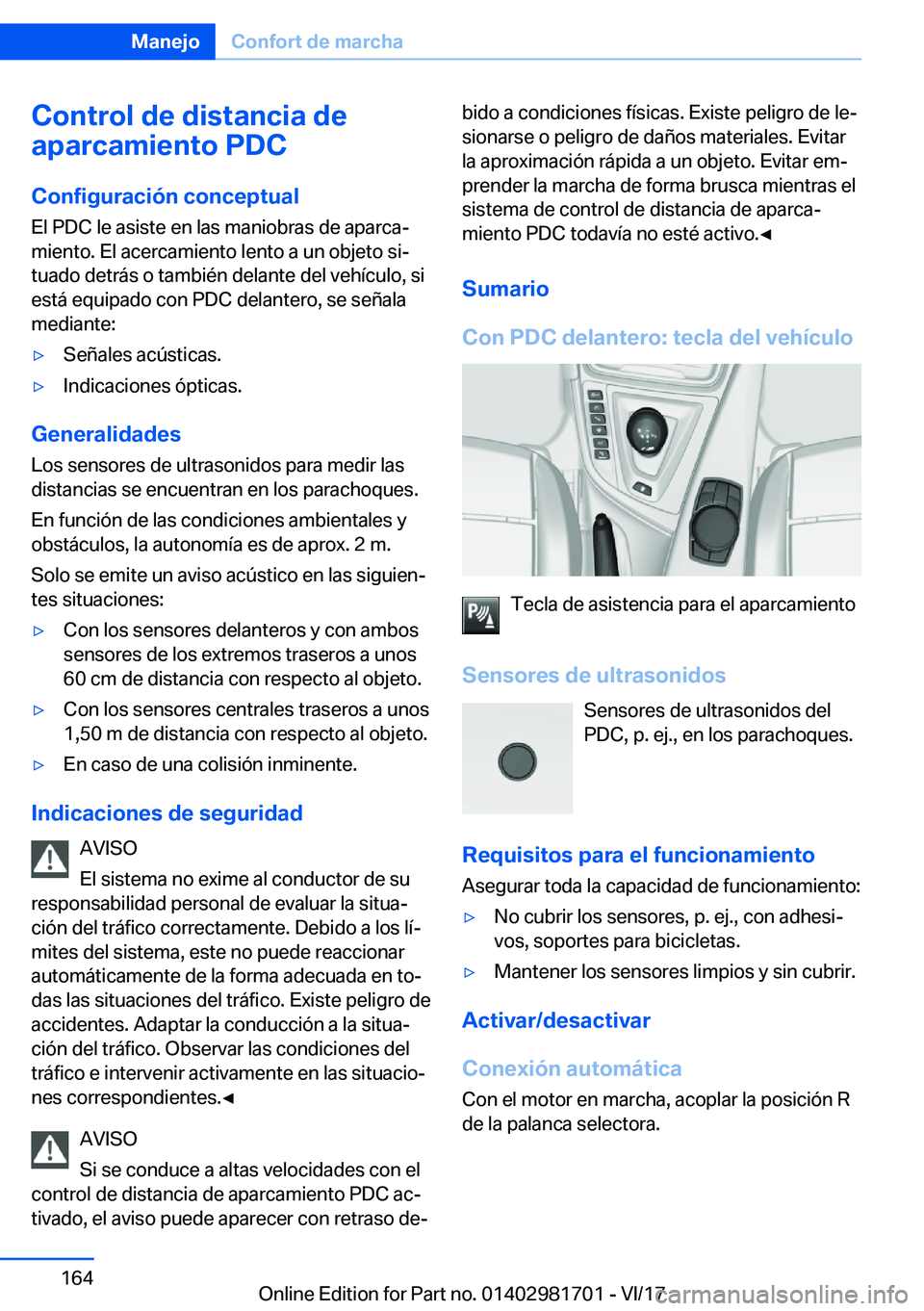 BMW M4 2018  Manuales de Empleo (in Spanish) �C�o�n�t�r�o�l��d�e��d�i�s�t�a�n�c�i�a��d�e
�a�p�a�r�c�a�m�i�e�n�t�o��P�D�C
�C�o�n�f�i�g�u�r�a�c�i�