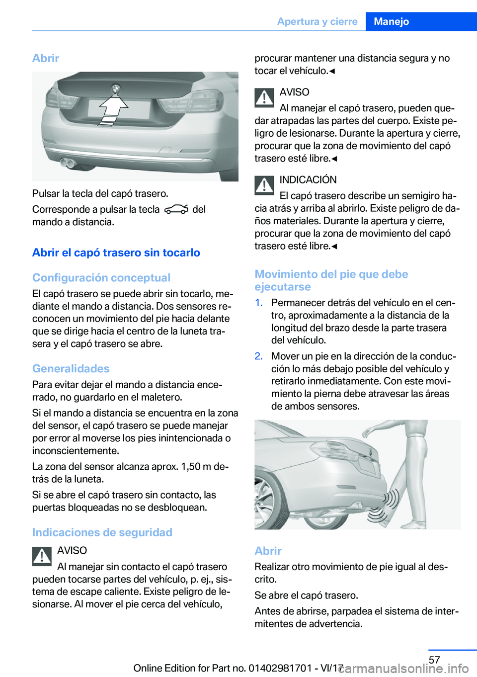 BMW M4 2018  Manuales de Empleo (in Spanish) �A�b�r�i�r
�P�u�l�s�a�r� �l�a� �t�e�c�l�a� �d�e�l� �c�a�p�