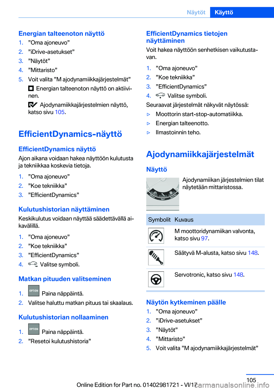 BMW M4 2018  Omistajan Käsikirja (in Finnish) �E�n�e�r�g�i�a�n��t�a�l�t�e�e�n�o�t�o�n��n�