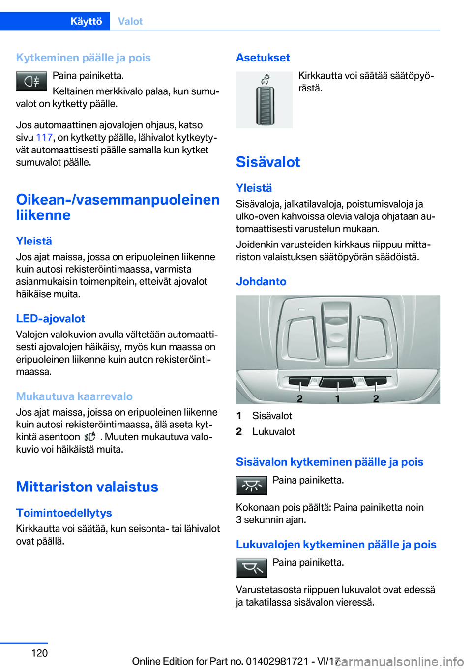 BMW M4 2018  Omistajan Käsikirja (in Finnish) �K�Z�t�k�e�m�i�n�e�n��p�