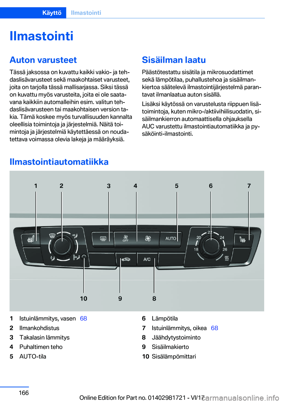 BMW M4 2018  Omistajan Käsikirja (in Finnish) �I�l�m�a�s�t�o�i�n�t�i�A�u�t�o�n��v�a�r�u�s�t�e�e�t
�T�