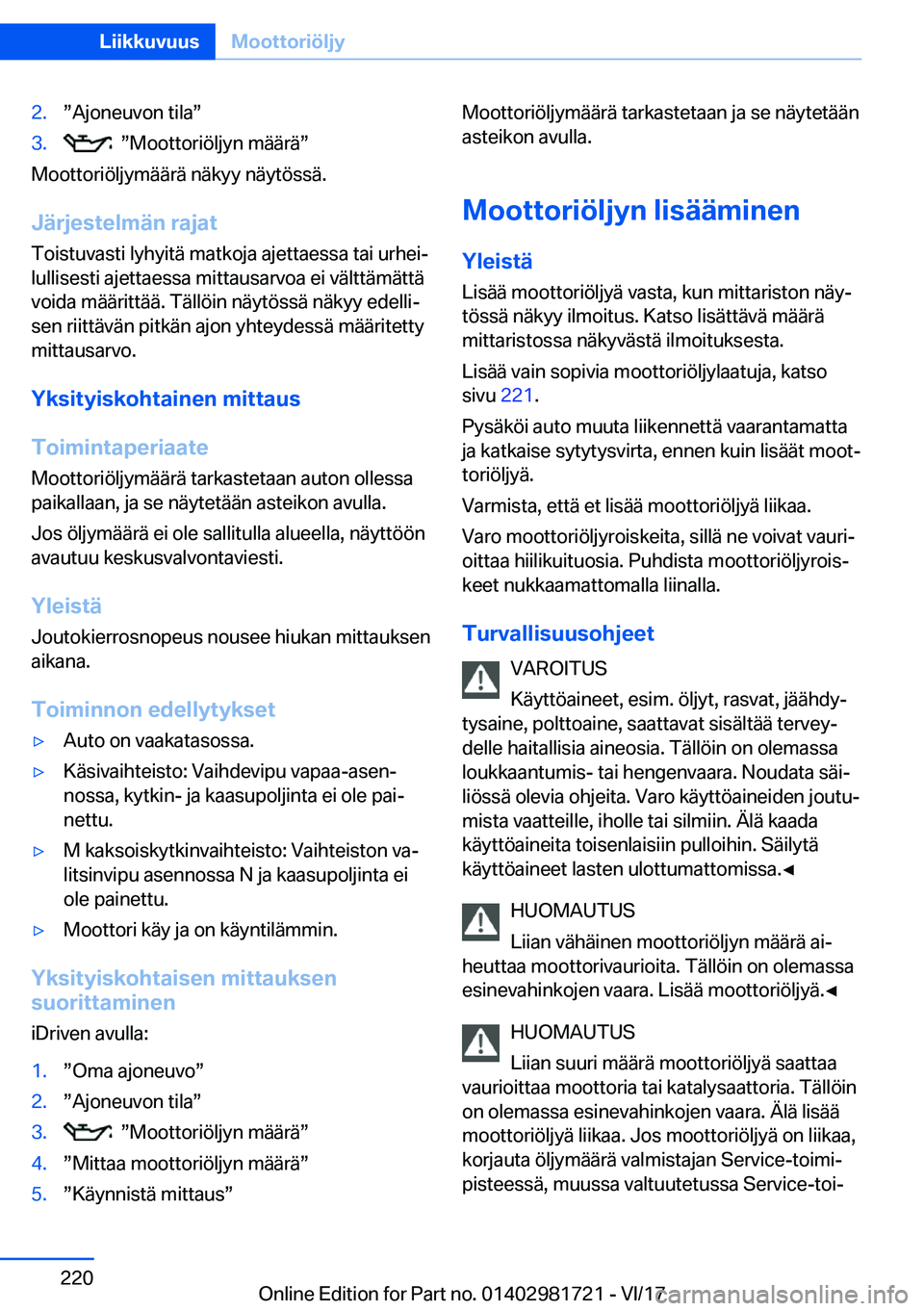 BMW M4 2018  Omistajan Käsikirja (in Finnish) �2�.w�A�j�o�n�e�u�v�o�n� �t�i�l�aw�3�.� � w�M�o�o�t�t�o�r�i�